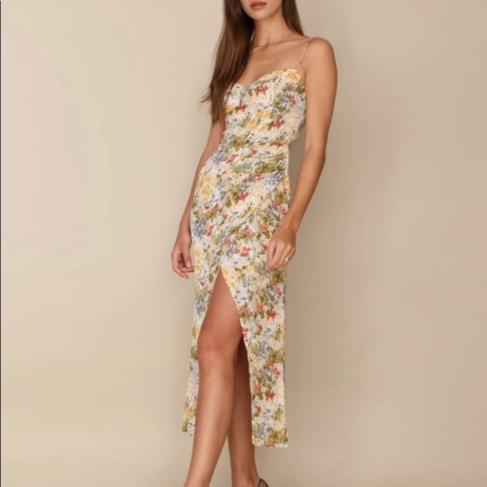 Reformation Green and Yellow Bustier Slip Dress